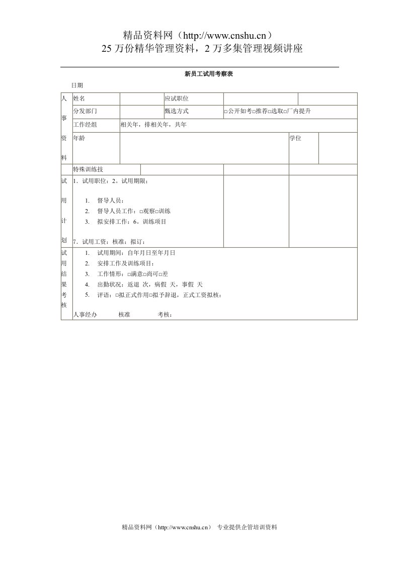 新员工试用考察表(1)