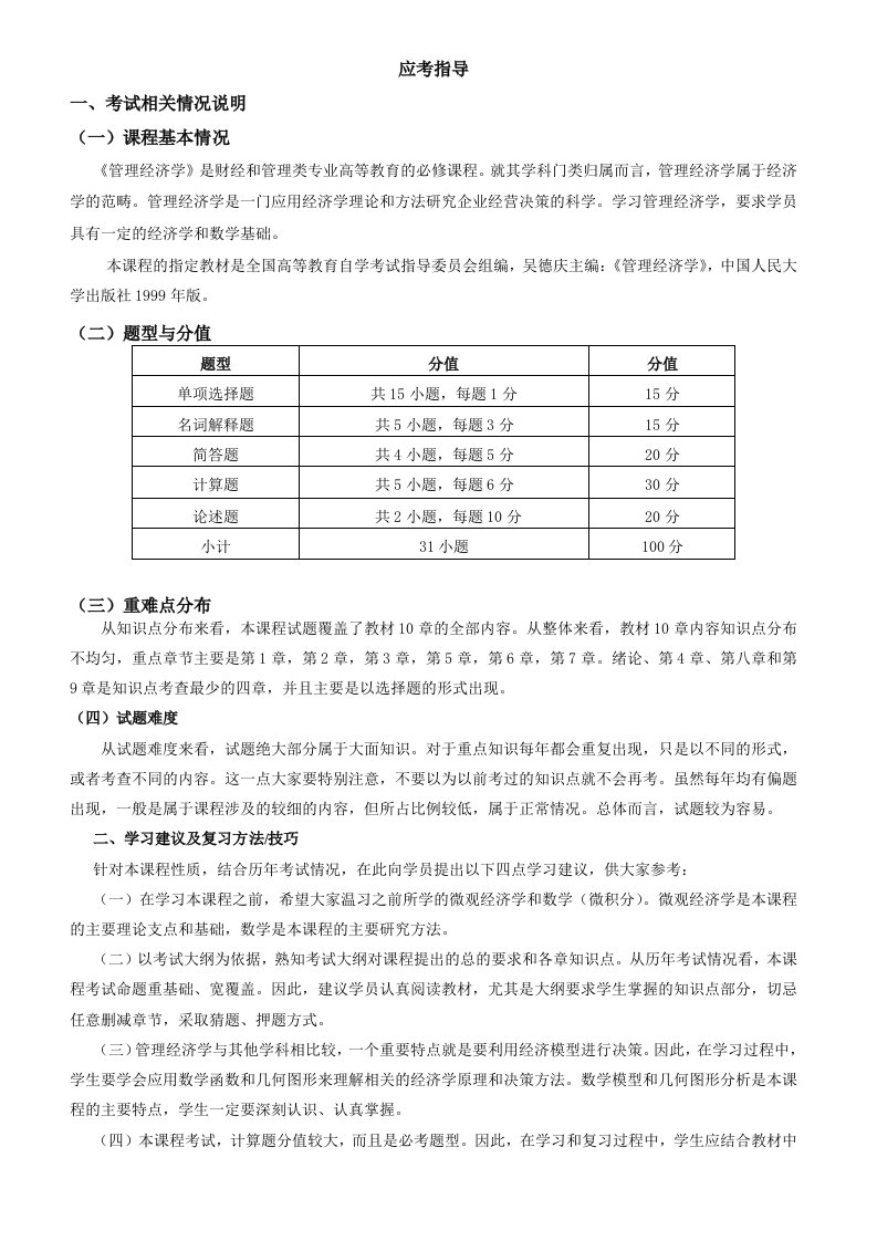 自考管理经济学复习重点