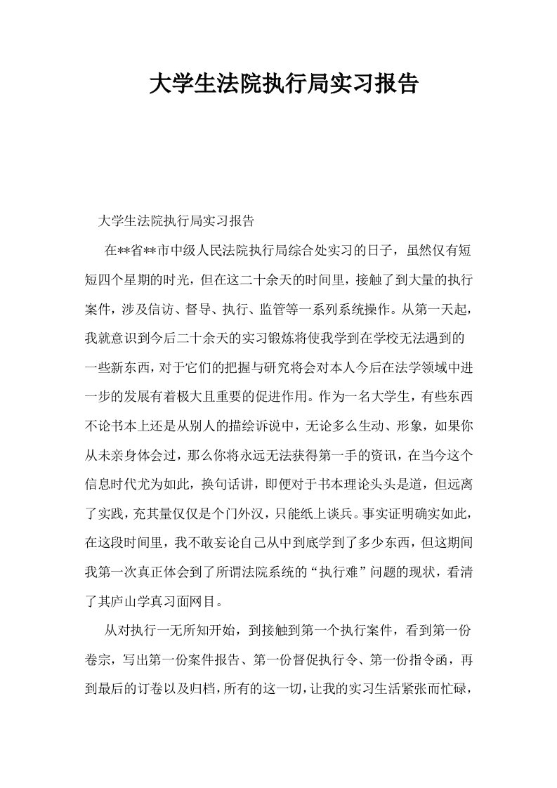 大学生法院执行局实习报告