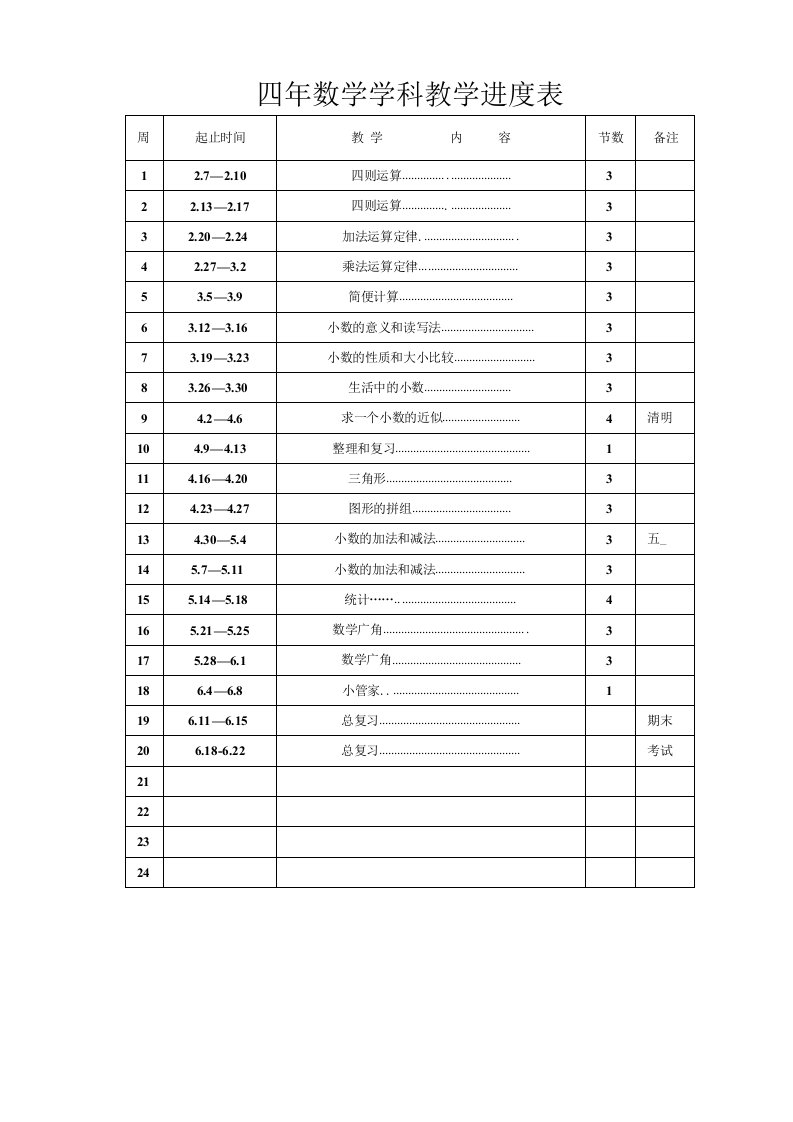 新人教版小学数学四年级下册教案