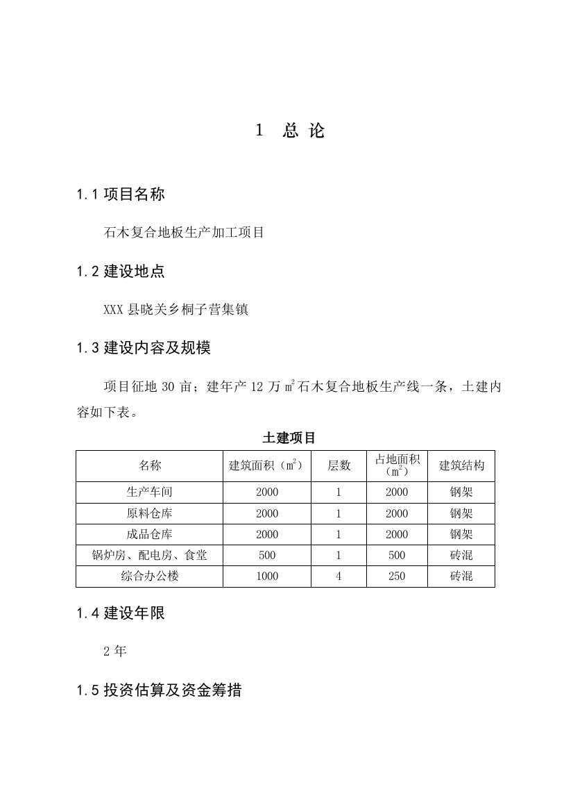 石木复合地板项目项目策划书