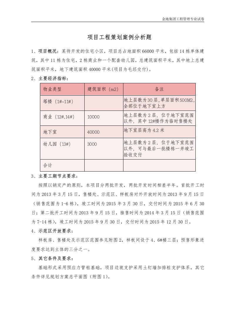 金地集团工程管理专业考卷