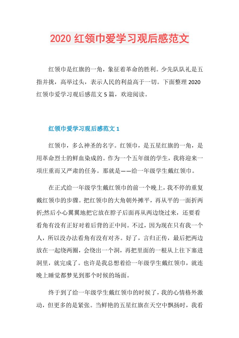 红领巾爱学习观后感范文