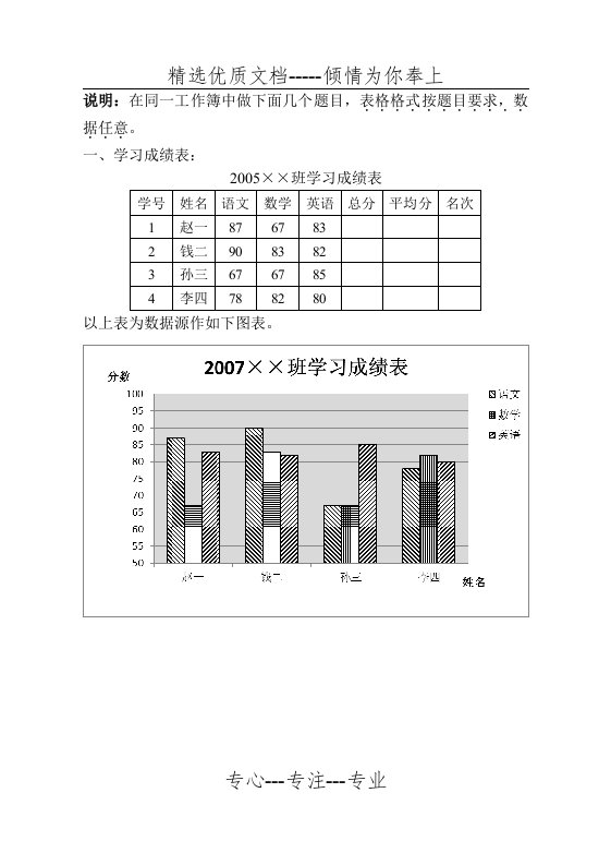 Excel上机考试试题(共4页)