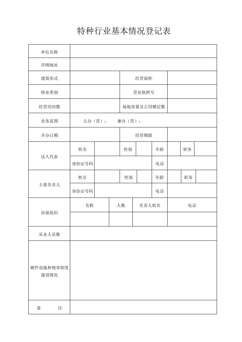 特种行业基本情况登记表