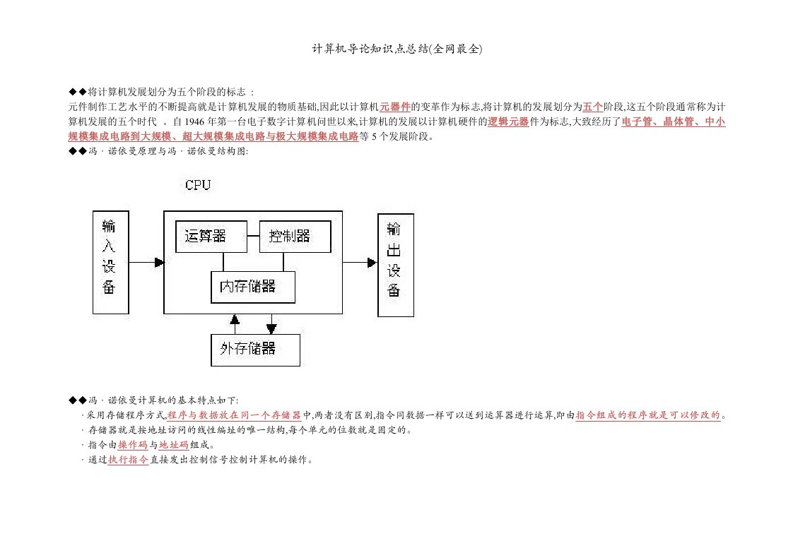 计算机导论知识点总结(全网最全)