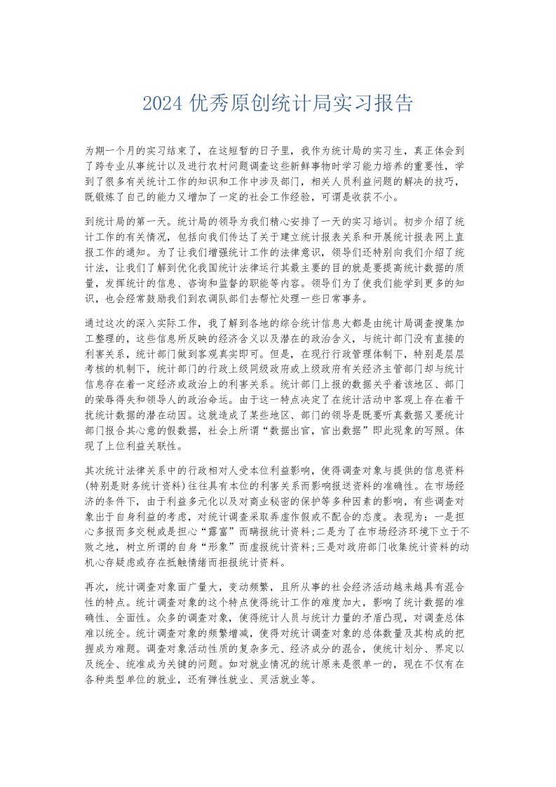 实习报告2024优秀原创统计局实习报告