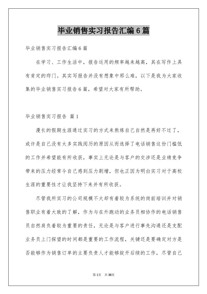 毕业销售实习报告汇编6篇