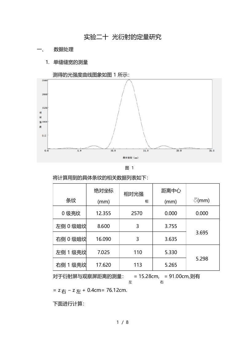 光衍射的定量研究--北大物理学院普物实验报告