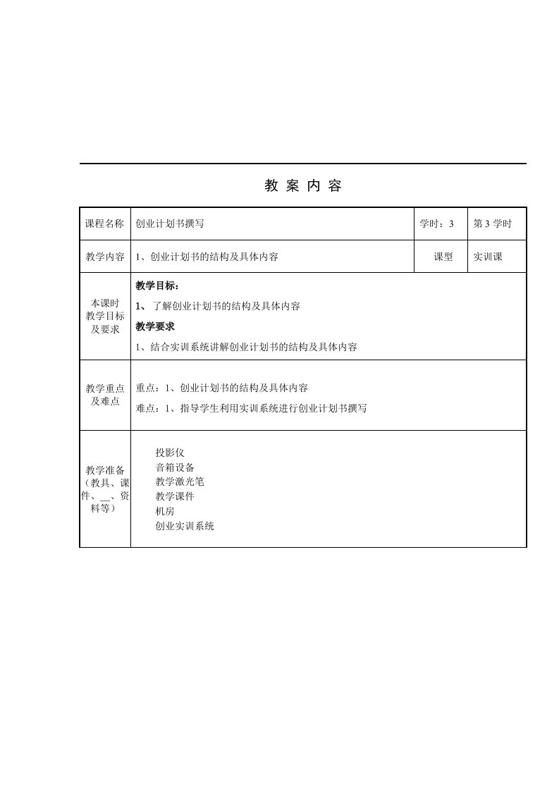 创业计划书撰写-教案