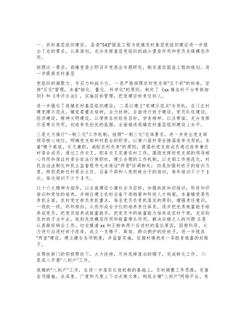 XX乡镇落实组织工作汇报