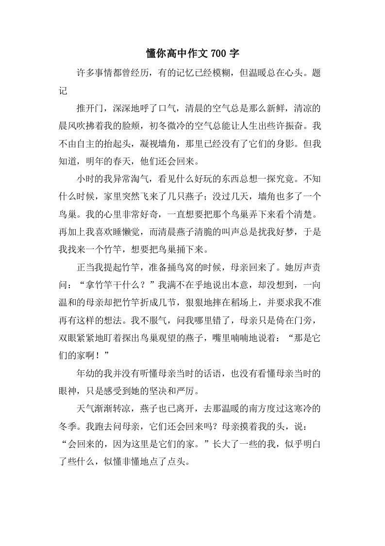 懂你高中作文700字