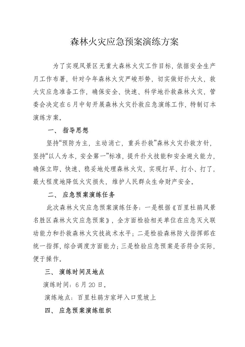 森林火灾应急专题预案演练专业方案