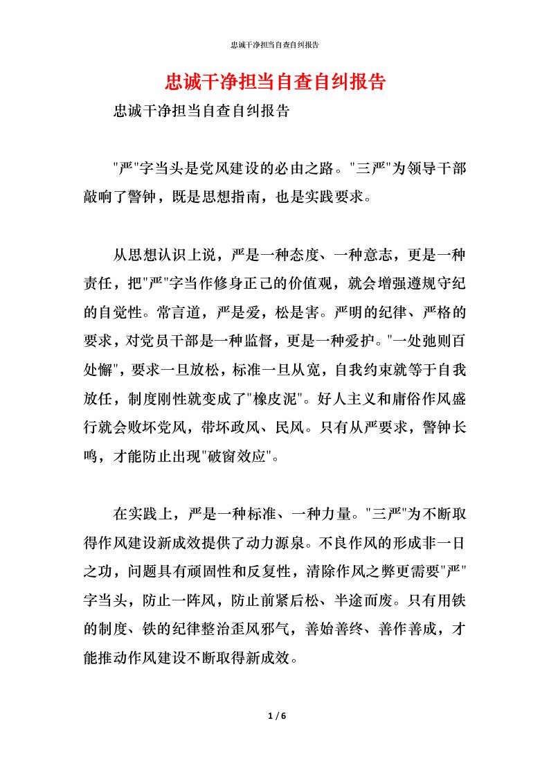 精编忠诚干净担当自查自纠报告