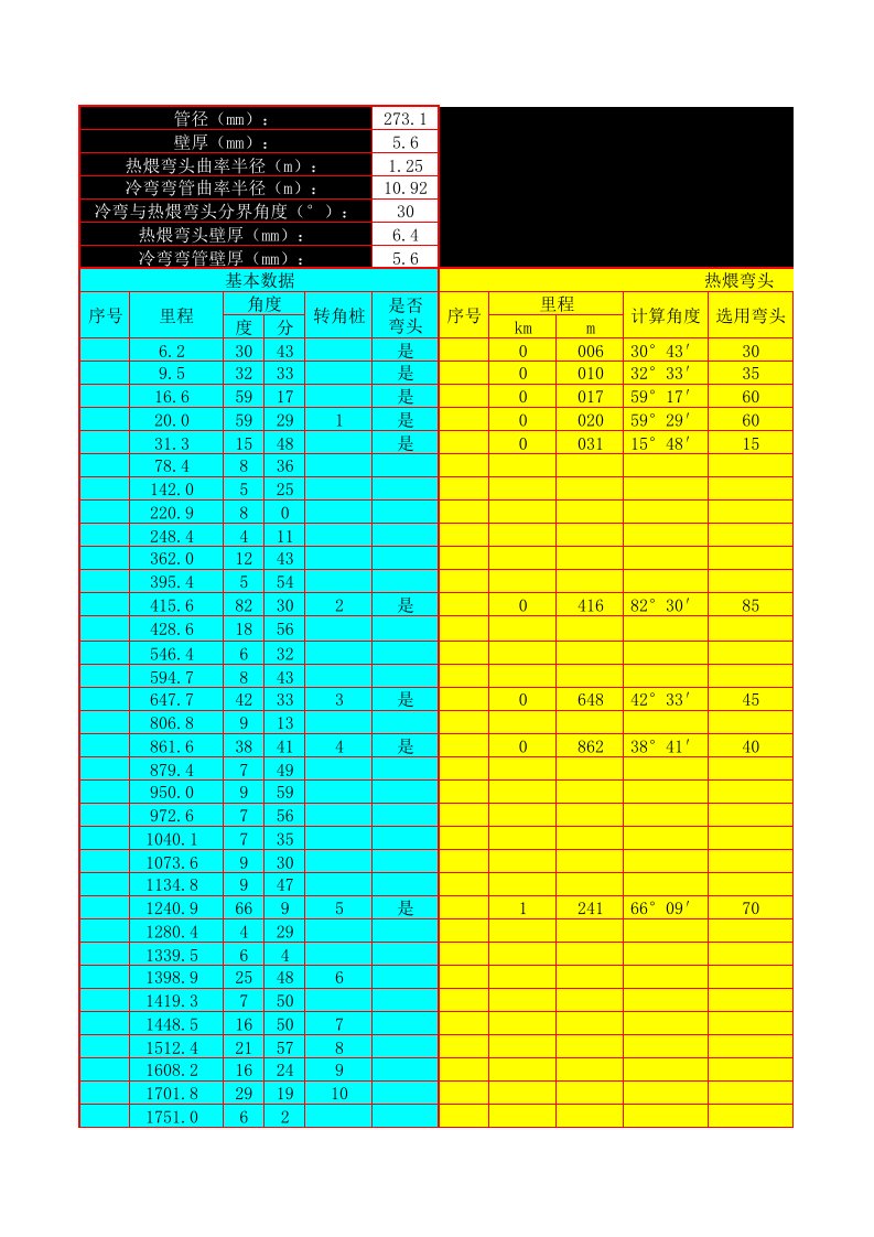 长输石油管道迭加角计算-专用于热煨弯头角度计算