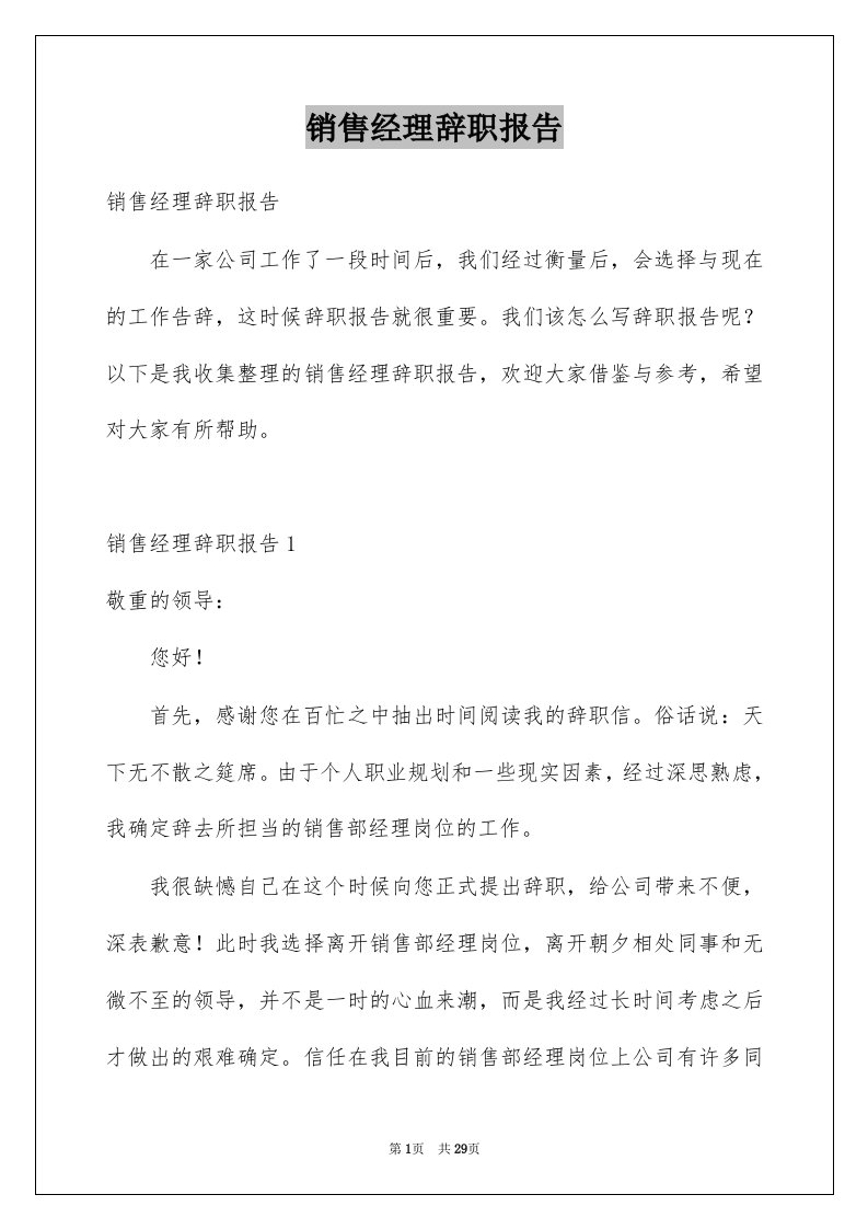 销售经理辞职报告例文7