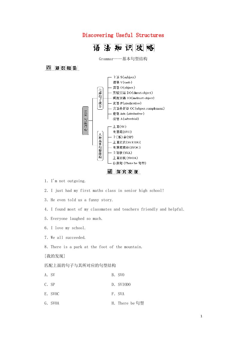 2021_2022学年新教材高中英语WELCOMEUNITSectionⅢDiscoveringUsefulStructures学案新人教版必修第一册