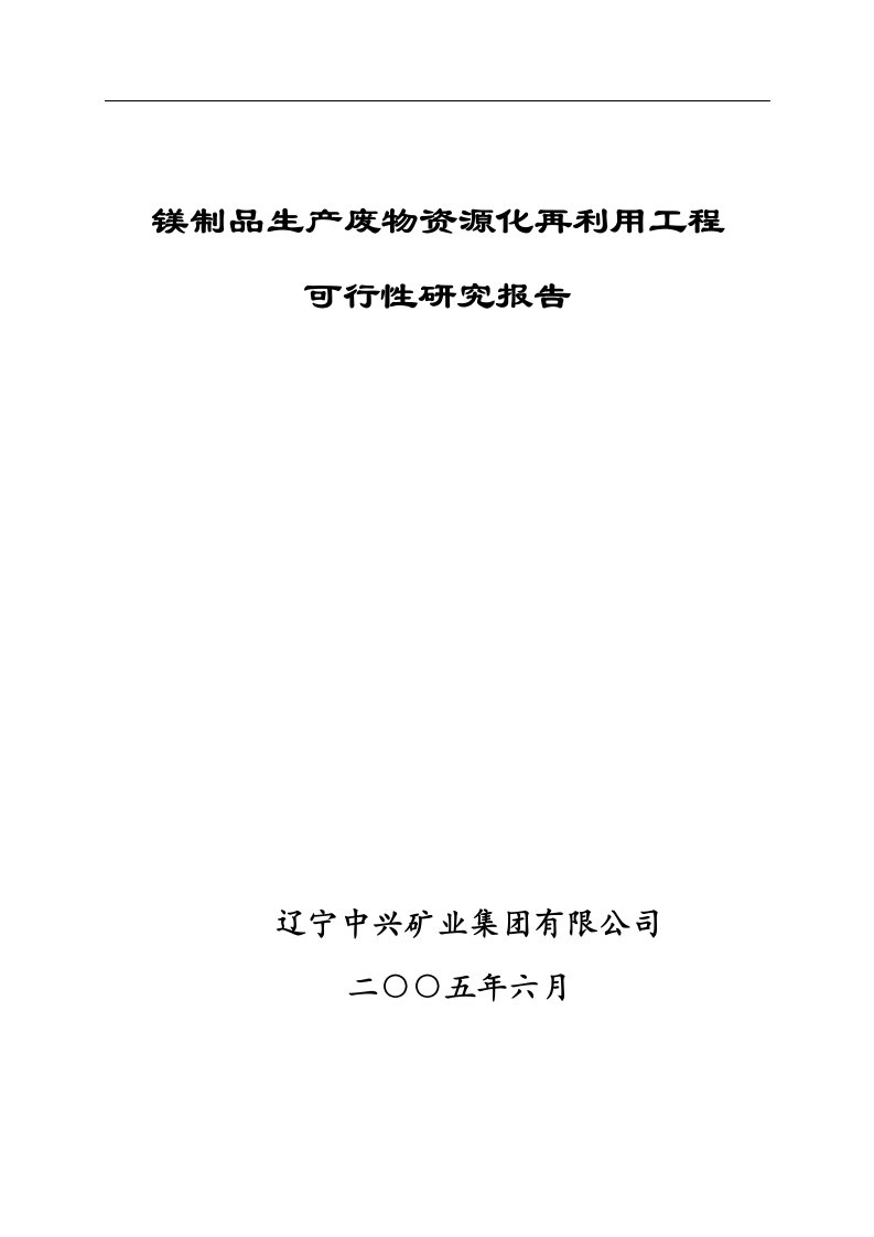 【经管类】镁制品生产废物资源化再利用工程可行性研究报告