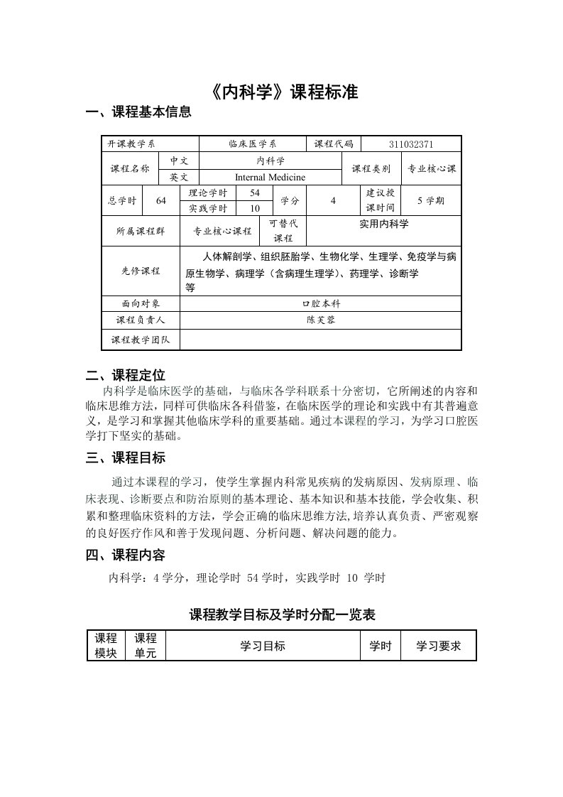 外科护理学课程标准-丽水学院