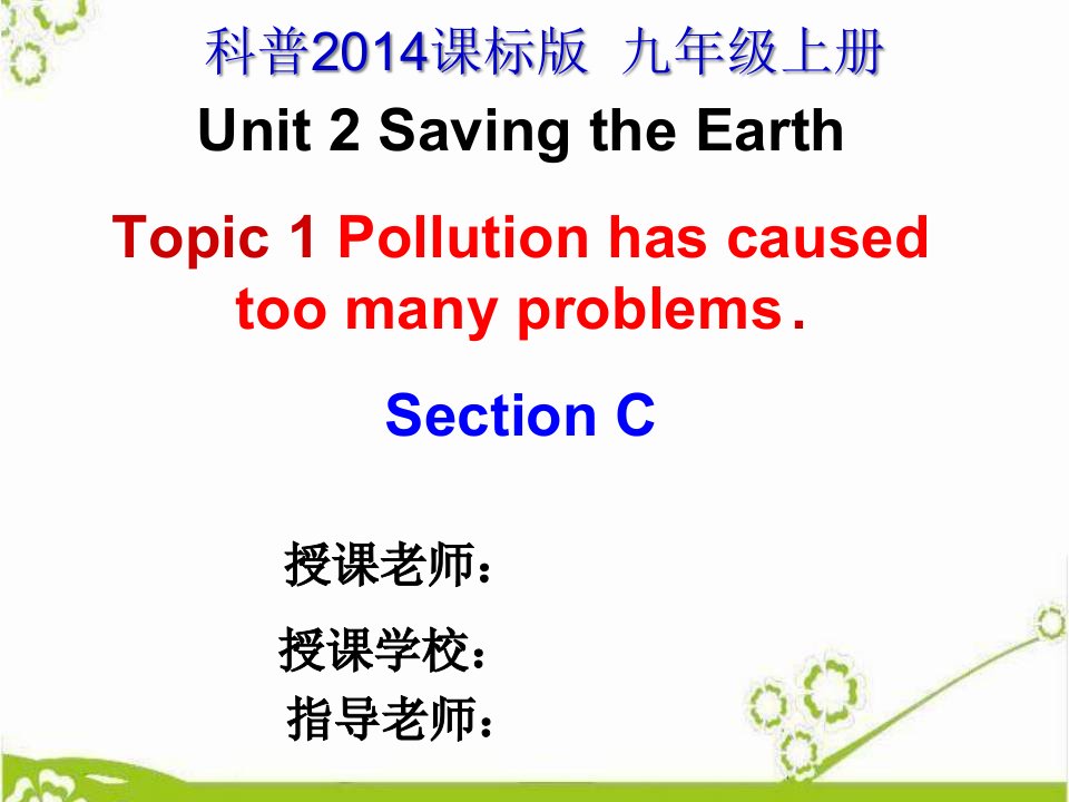 科普版九年级英语上册《Topic1PollutionhascausedtoomanyproblemsSectionC》优质课ppt课件