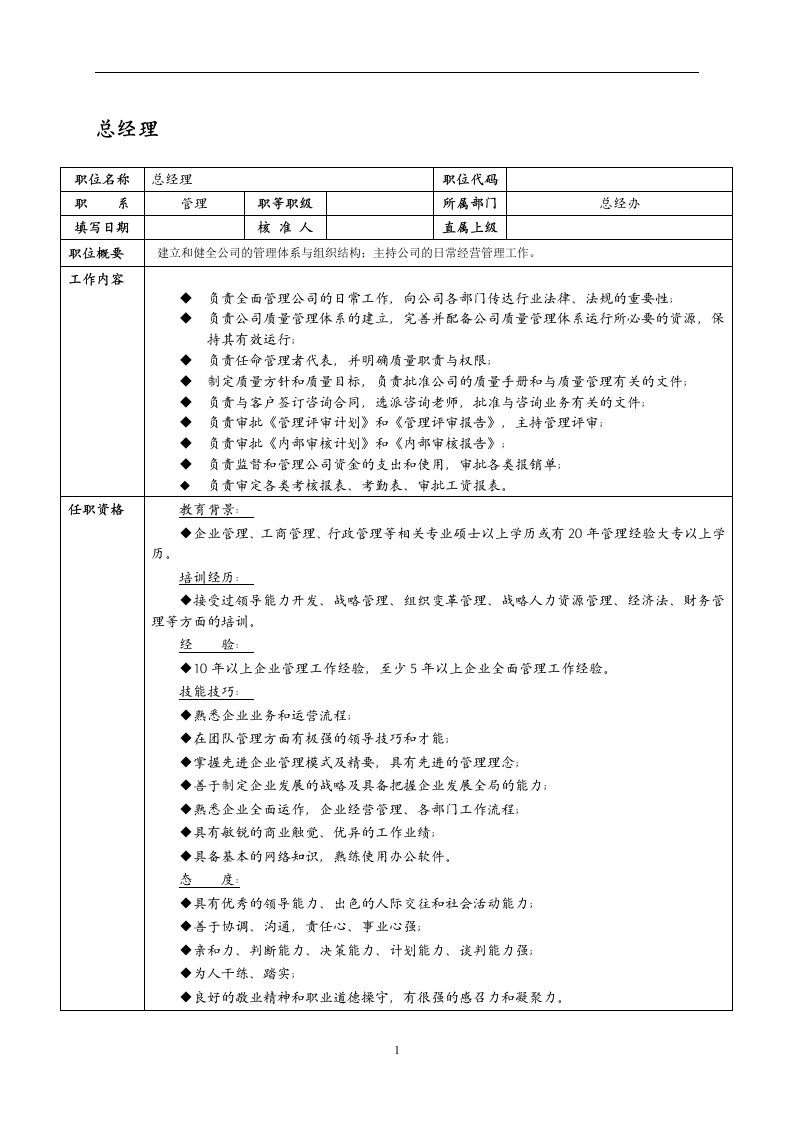 某it企业总经理岗位职责