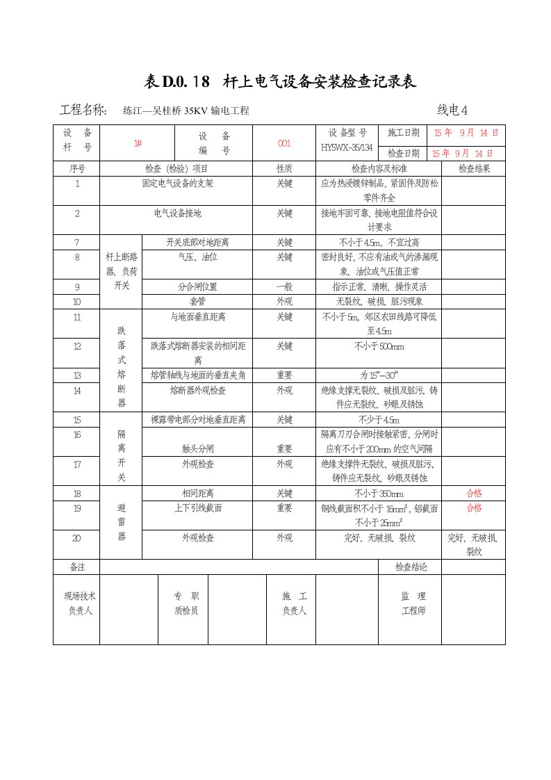 18杆上电气设备安装检查记录表.