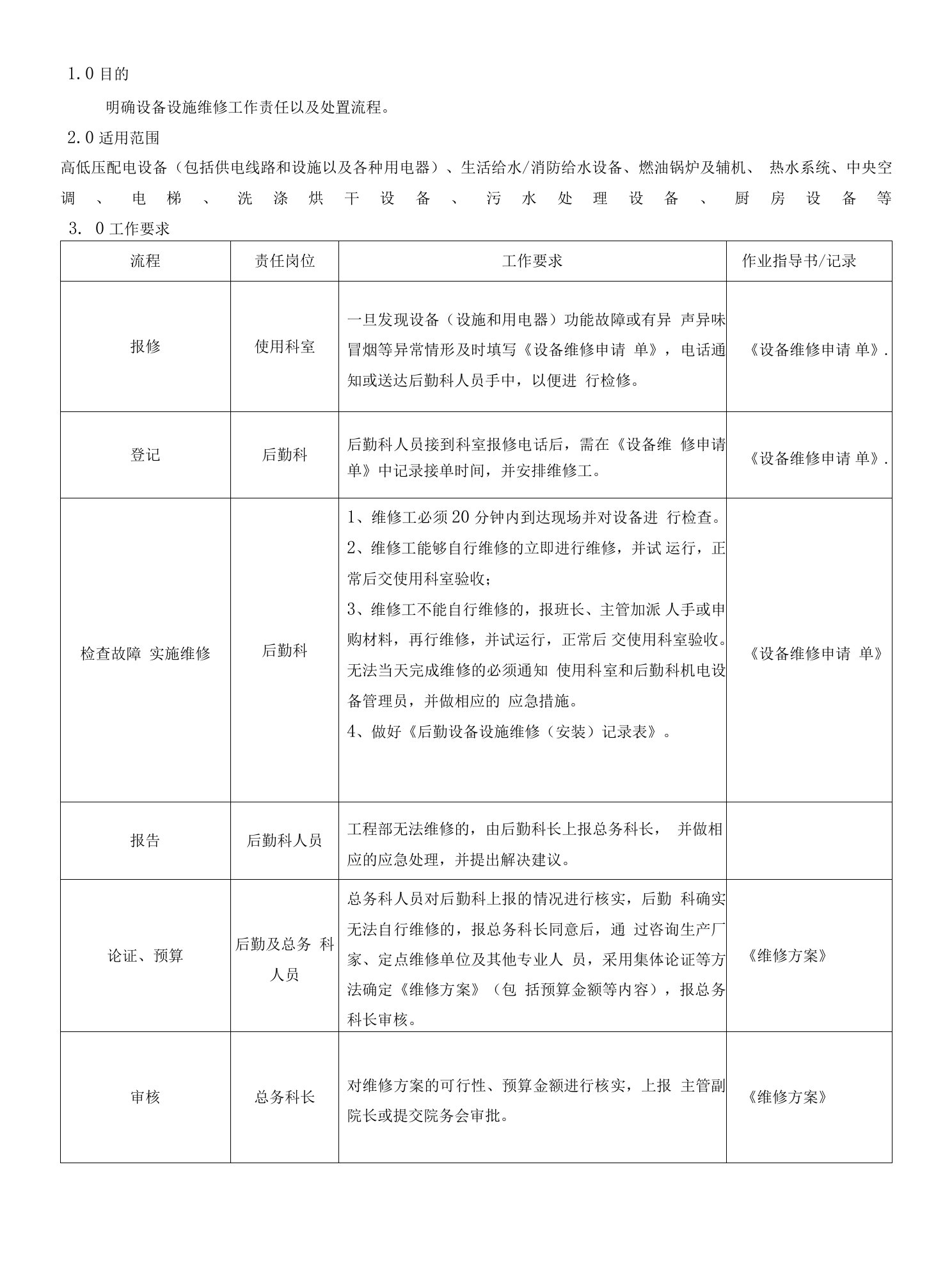 后勤设备设施维修流程