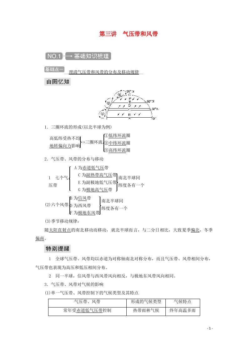 2021高考地理一轮复习第二章地球上的大气第三讲气压带和风带学案