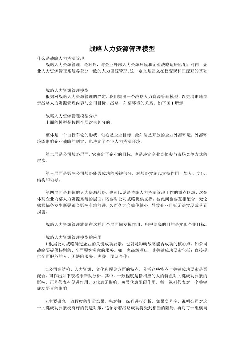 战略人力资源管理模型