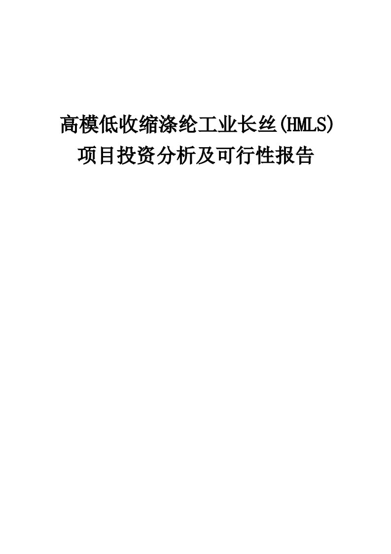 2024年高模低收缩涤纶工业长丝(HMLS)项目投资分析及可行性报告