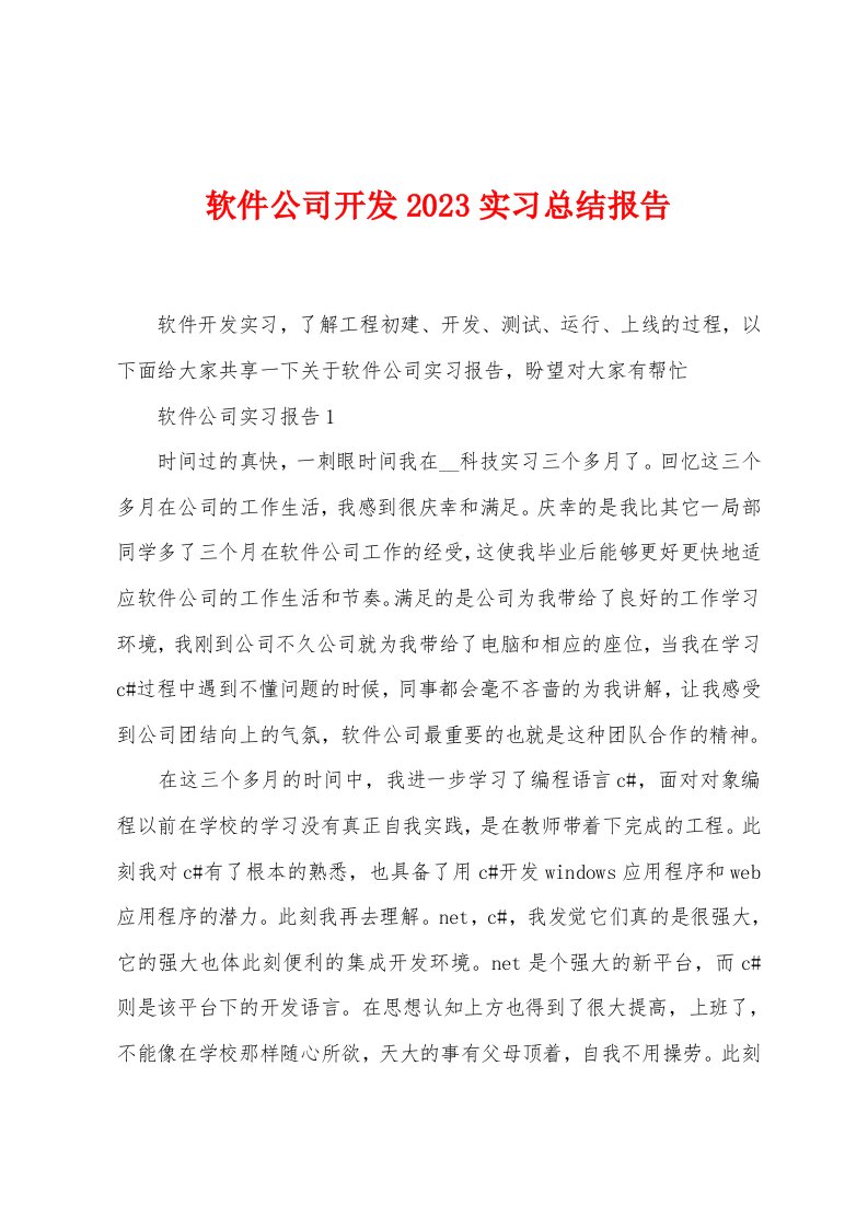 软件公司开发2023实习总结报告