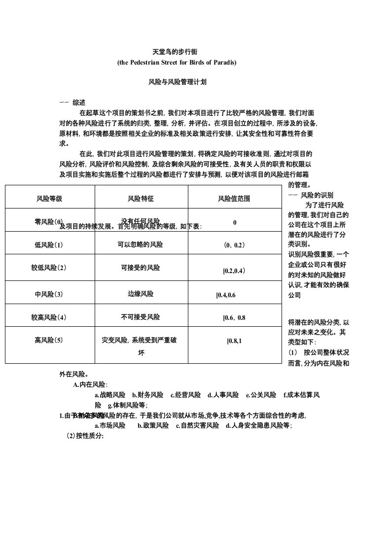 风险管理计划书