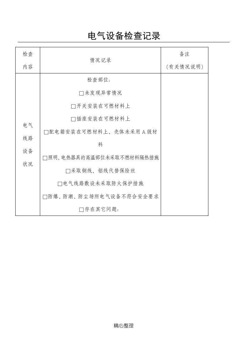 电气设备检查记录