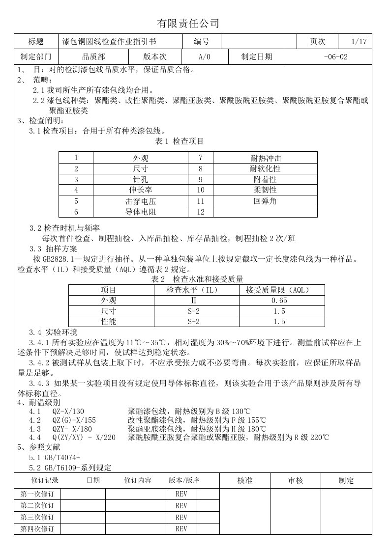 漆包线检验作业指导说明书