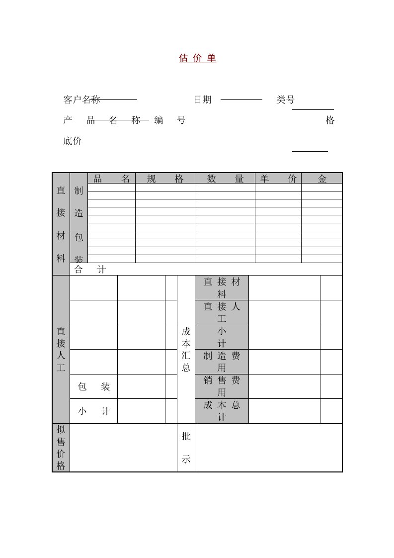 推荐-某销售公司成本估价