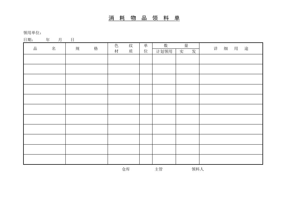 精品文档-消耗物品领料单