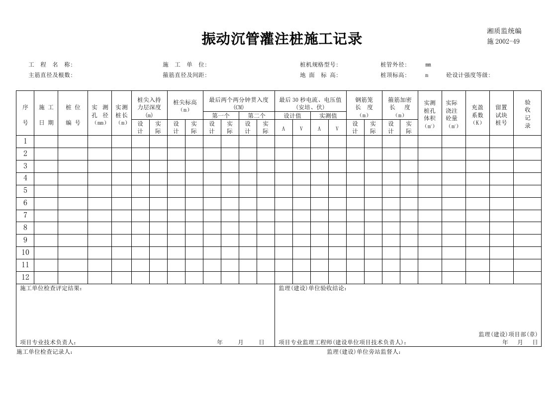 建筑资料-振动沉管灌注桩施工记录