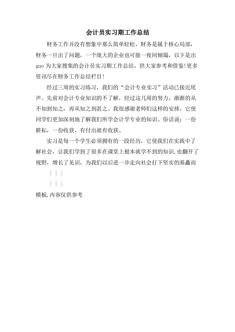 会计员实习期工作总结