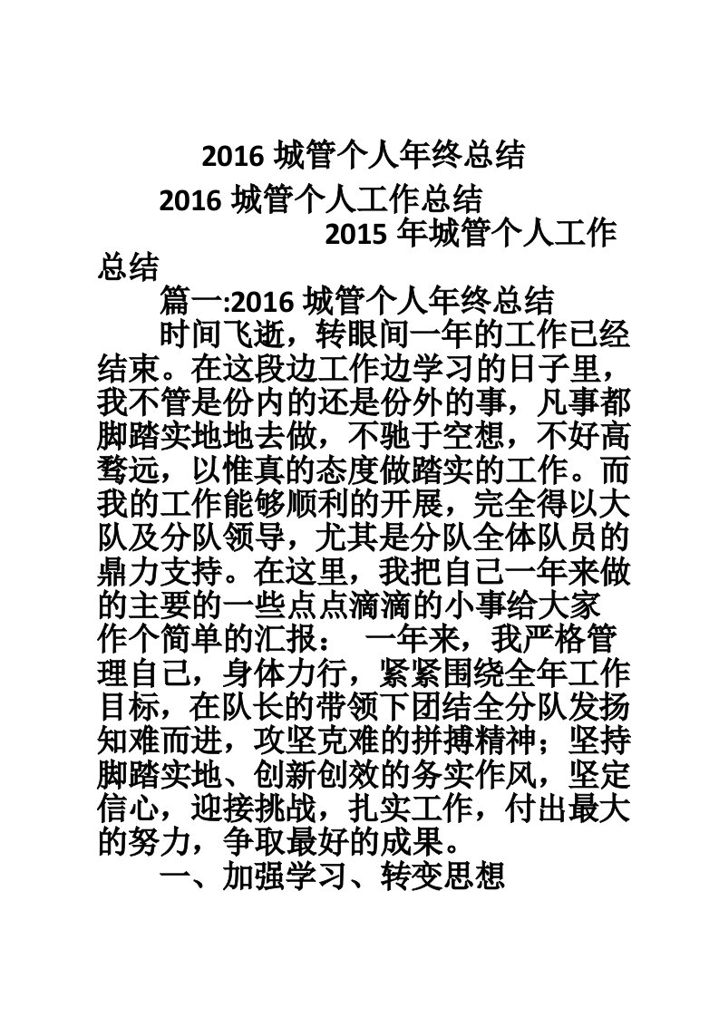 2016城管个人年终总结