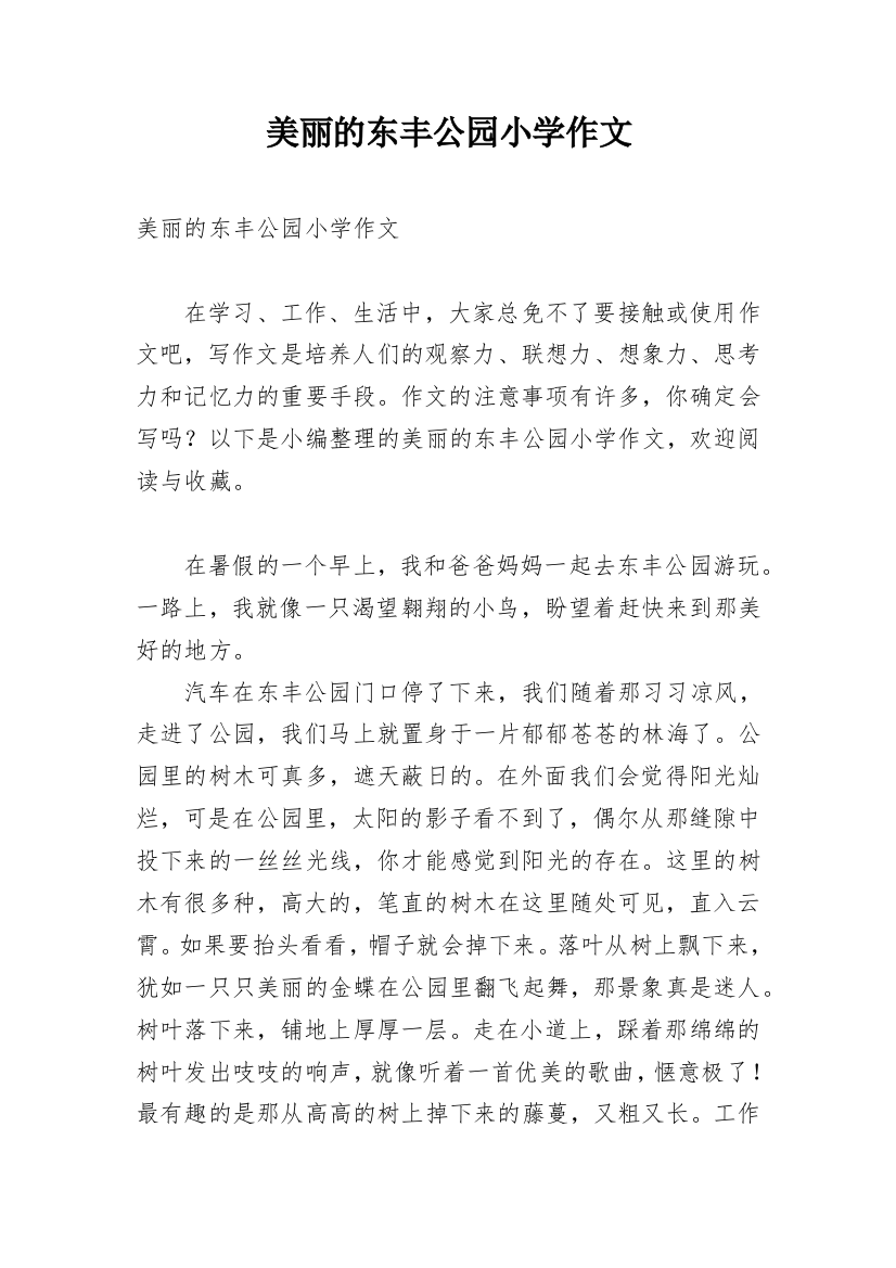 美丽的东丰公园小学作文