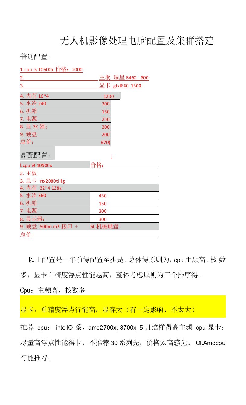 2.无人机影像处理电脑配置及集群搭建