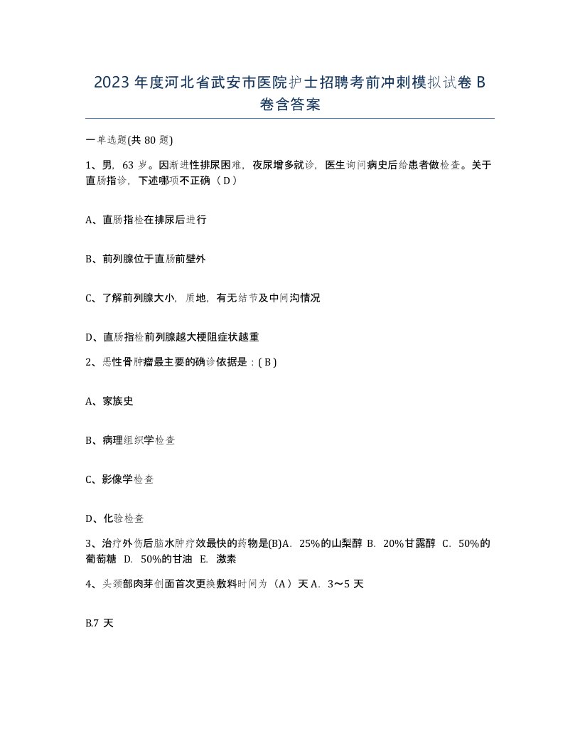 2023年度河北省武安市医院护士招聘考前冲刺模拟试卷B卷含答案