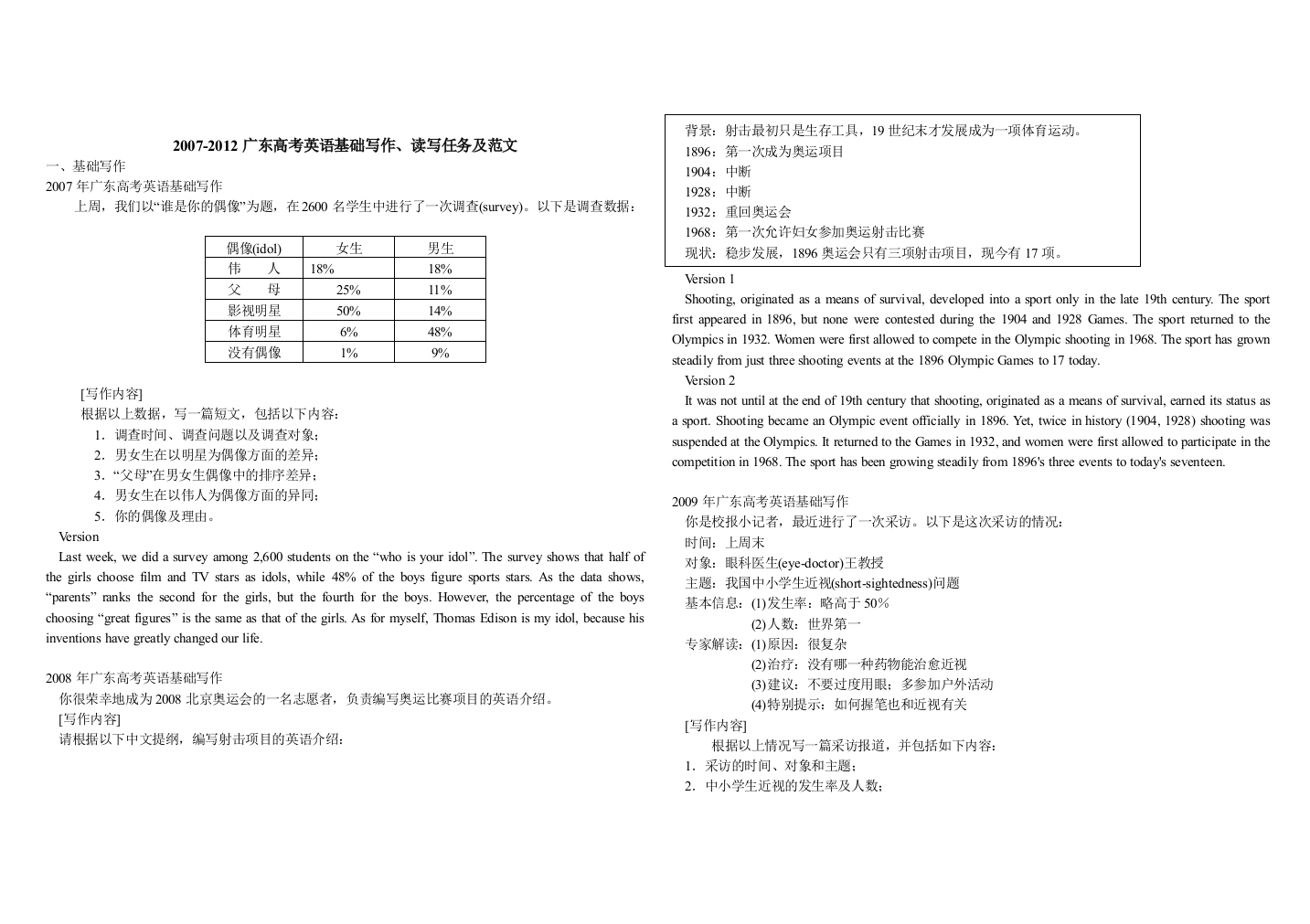 20072012广东高考基础写作与读写任务范文总汇