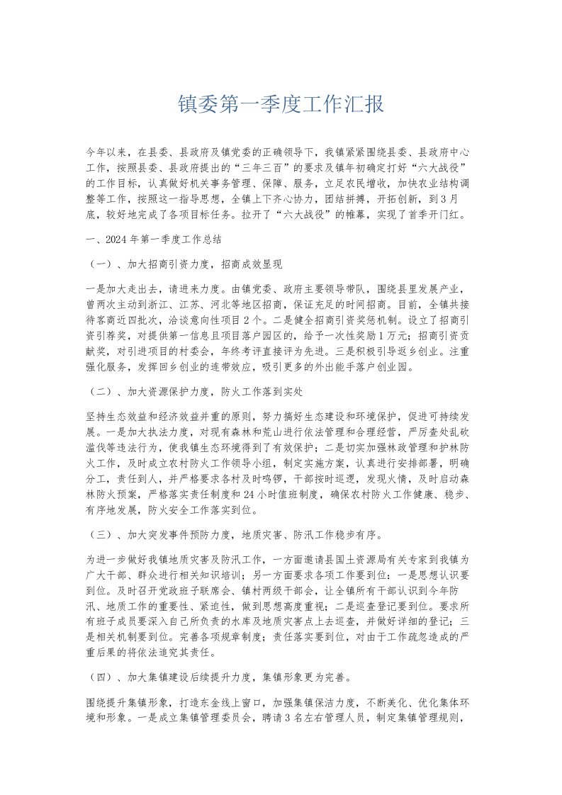 总结报告镇委第一季度工作汇报