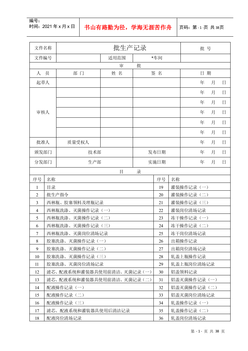 批生产记录模板