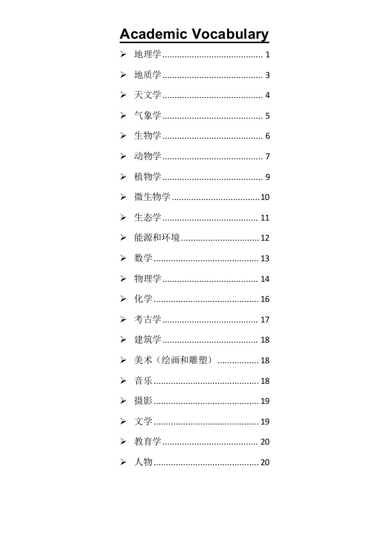 托福专业分类词汇最新版