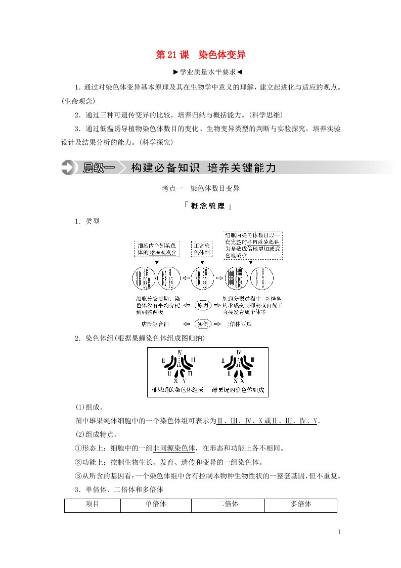 2023版高考生物一轮总复习第7单元生物的变异育种与进化第21课染色体变异教师用书