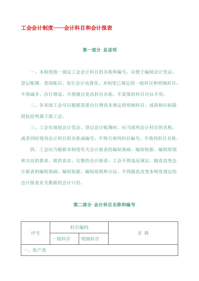 工会会计制度——会计科目和会计报表