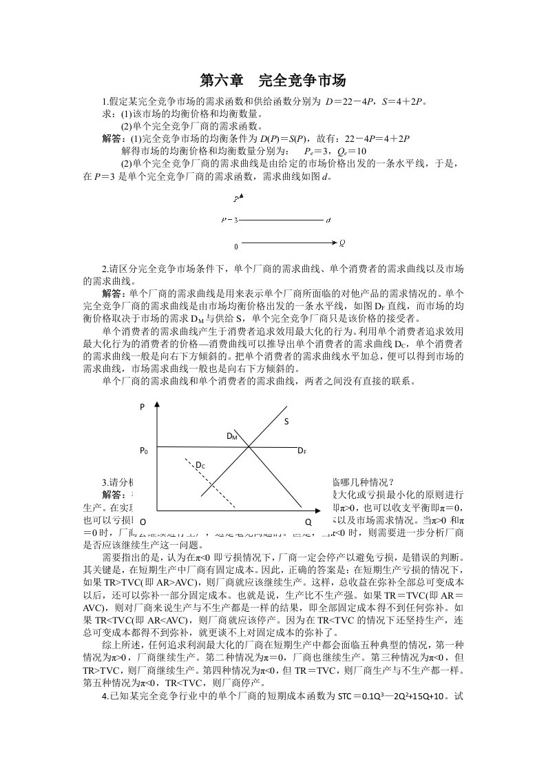 西方经济学第六章完全竞争市场课后习题答案