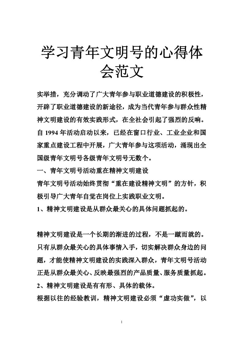 学习青年文明号的心得体会范文